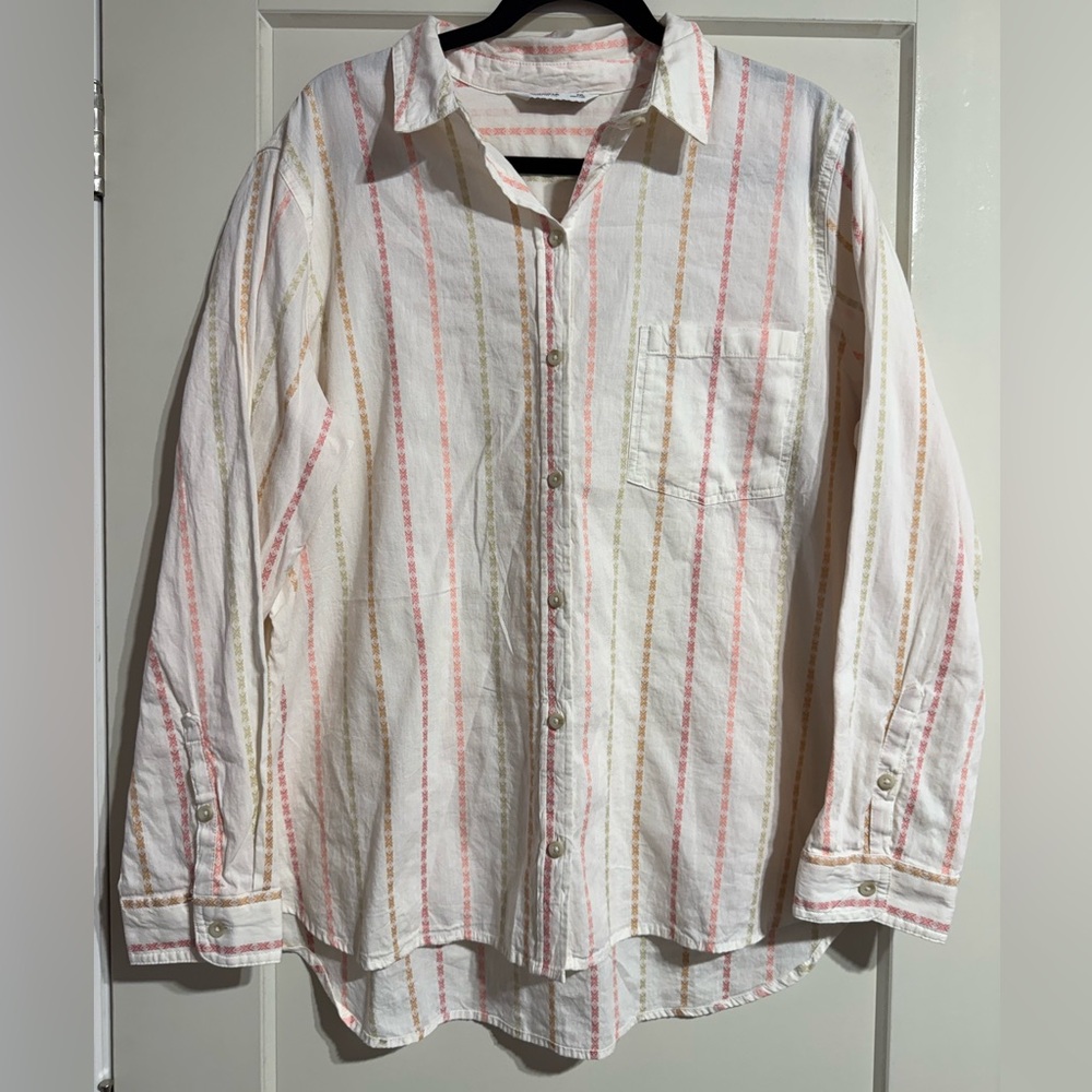 Women's White Button-Down Shirt with Pink & Gold Stripe